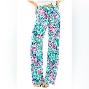 Lilly Pulitzer Pink and Blue Tropical Palazzo Pants